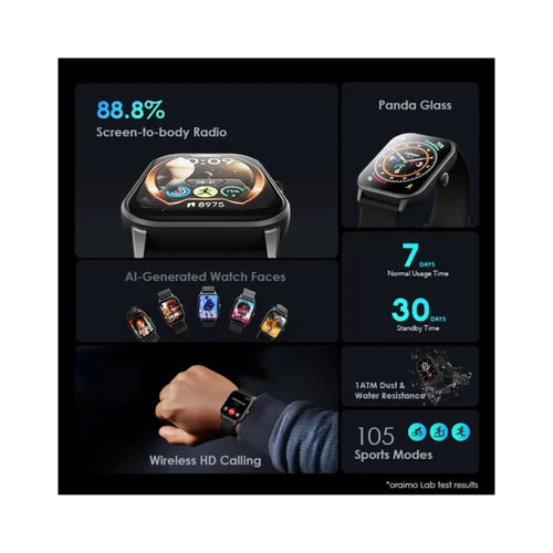 Oraimo Watch 5 2.01" HD Panda Glass 1ATM Smart Watch